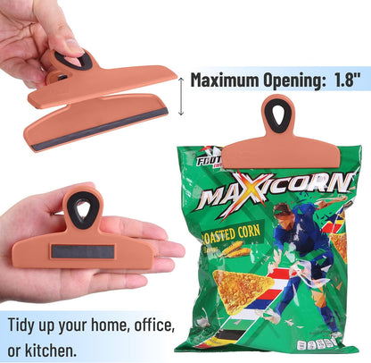 Magnetic Bag Clips, 4 Pack, 5" Wide | Heavy Duty Chip Clips for Food Storage, Durable Plastic with Strong Magnet, Non-Slip Grip for Fridge, Snacks, Kitchen, Office