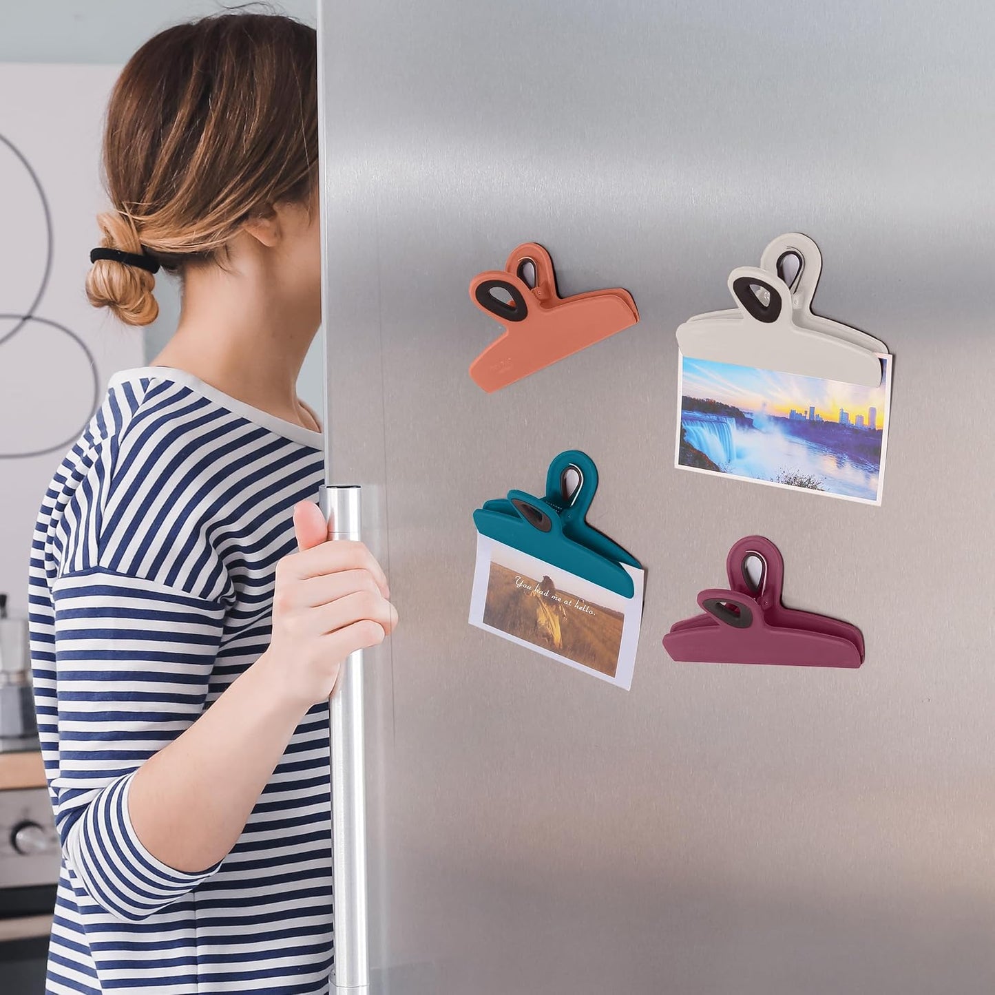 Magnetic Bag Clips, 4 Pack, 5" Wide | Heavy Duty Chip Clips for Food Storage, Durable Plastic with Strong Magnet, Non-Slip Grip for Fridge, Snacks, Kitchen, Office