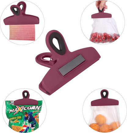 Magnetic Bag Clips, 4 Pack, 5" Wide | Heavy Duty Chip Clips for Food Storage, Durable Plastic with Strong Magnet, Non-Slip Grip for Fridge, Snacks, Kitchen, Office