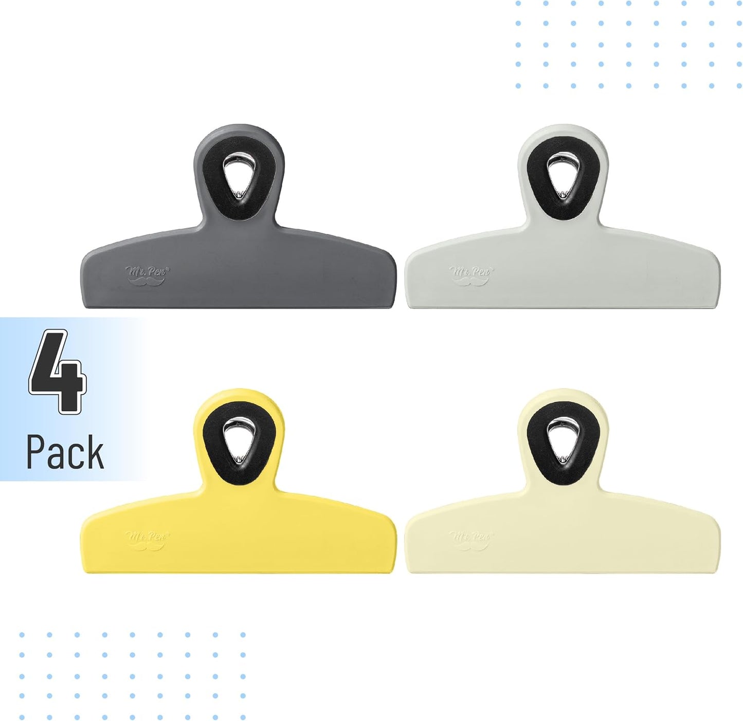 Magnetic Bag Clips, 4 Pack, 5" Wide | Heavy Duty Chip Clips for Food Storage, Durable Plastic with Strong Magnet, Non-Slip Grip for Fridge, Snacks, Kitchen, Office