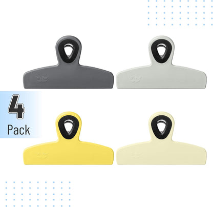 Magnetic Bag Clips, 4 Pack, 5" Wide | Heavy Duty Chip Clips for Food Storage, Durable Plastic with Strong Magnet, Non-Slip Grip for Fridge, Snacks, Kitchen, Office