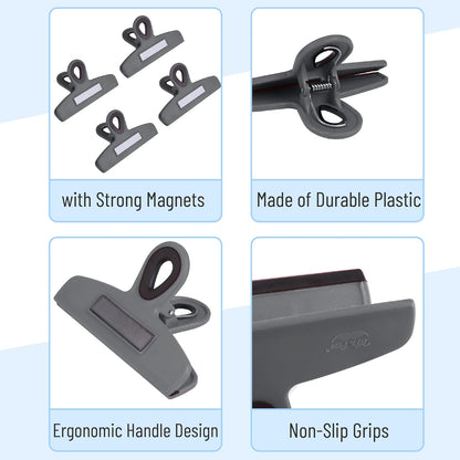 Magnetic Bag Clips, 4 Pack, 5" Wide | Heavy Duty Chip Clips for Food Storage, Durable Plastic with Strong Magnet, Non-Slip Grip for Fridge, Snacks, Kitchen, Office
