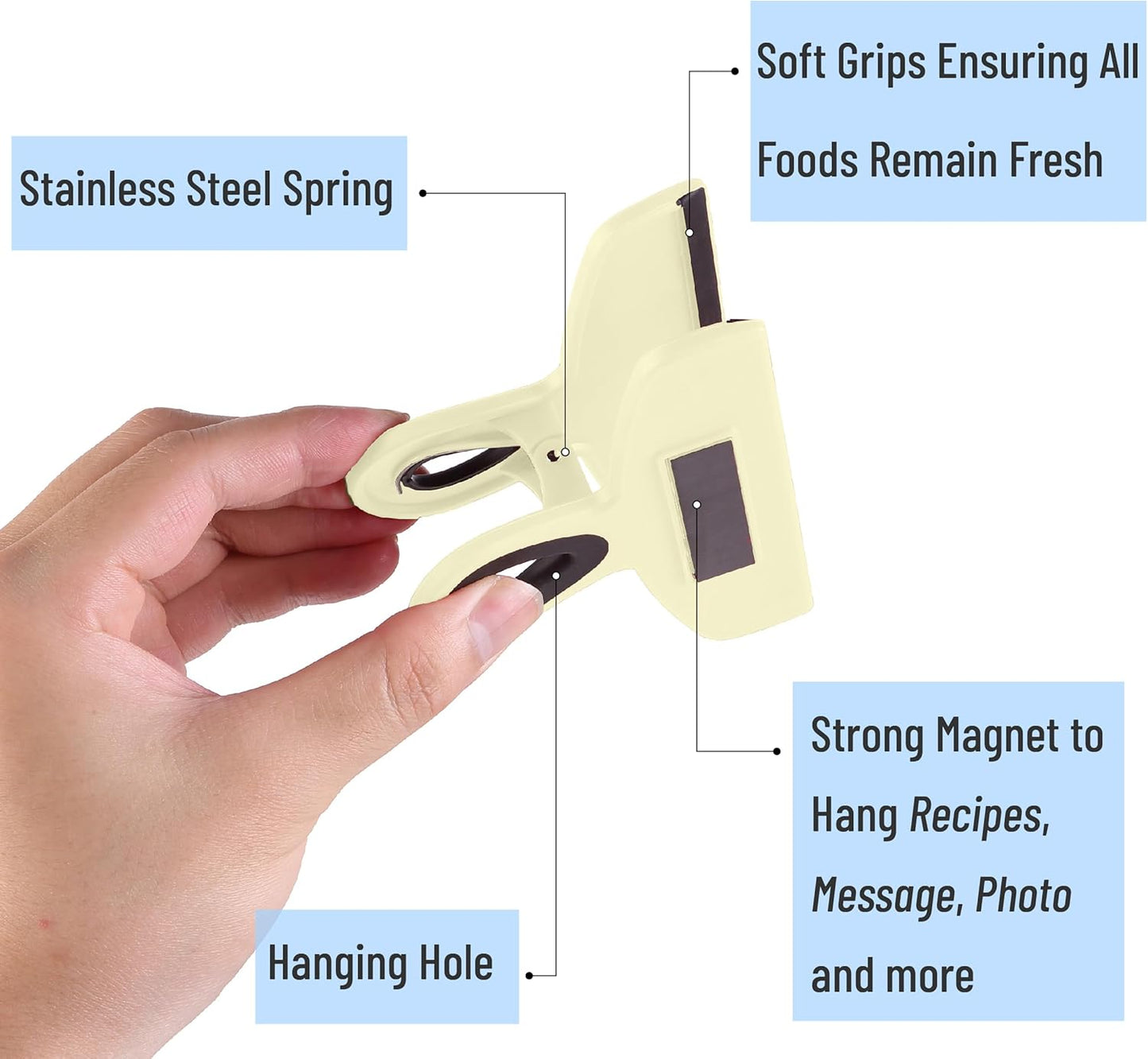 Magnetic Bag Clips, 4 Pack, 5" Wide | Heavy Duty Chip Clips for Food Storage, Durable Plastic with Strong Magnet, Non-Slip Grip for Fridge, Snacks, Kitchen, Office