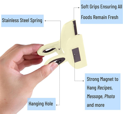 Magnetic Bag Clips, 4 Pack, 5" Wide | Heavy Duty Chip Clips for Food Storage, Durable Plastic with Strong Magnet, Non-Slip Grip for Fridge, Snacks, Kitchen, Office