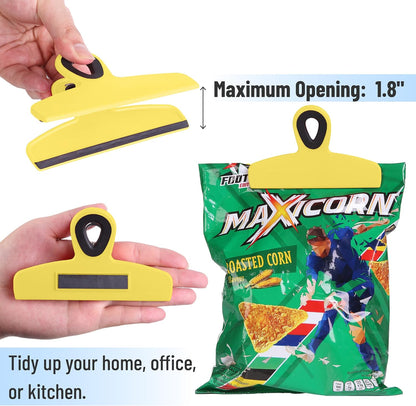 Magnetic Bag Clips, 4 Pack, 5" Wide | Heavy Duty Chip Clips for Food Storage, Durable Plastic with Strong Magnet, Non-Slip Grip for Fridge, Snacks, Kitchen, Office