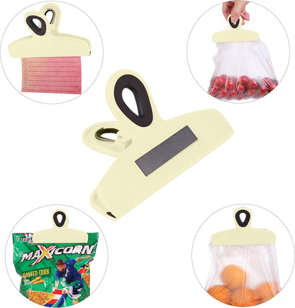 Magnetic Bag Clips, 4 Pack, 5" Wide | Heavy Duty Chip Clips for Food Storage, Durable Plastic with Strong Magnet, Non-Slip Grip for Fridge, Snacks, Kitchen, Office