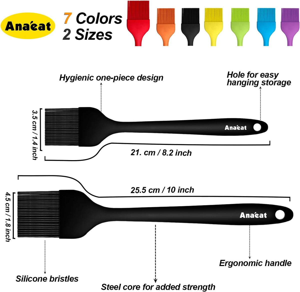 2 Pack Silicone Basting Pastry Brushes - Heat Resistant Brush with Soft Bristles, Hygienic One-Pieces Design, Marinade Brush Great in Baking for Spreading Oil Butter Sauce BBQ Grill (Black)