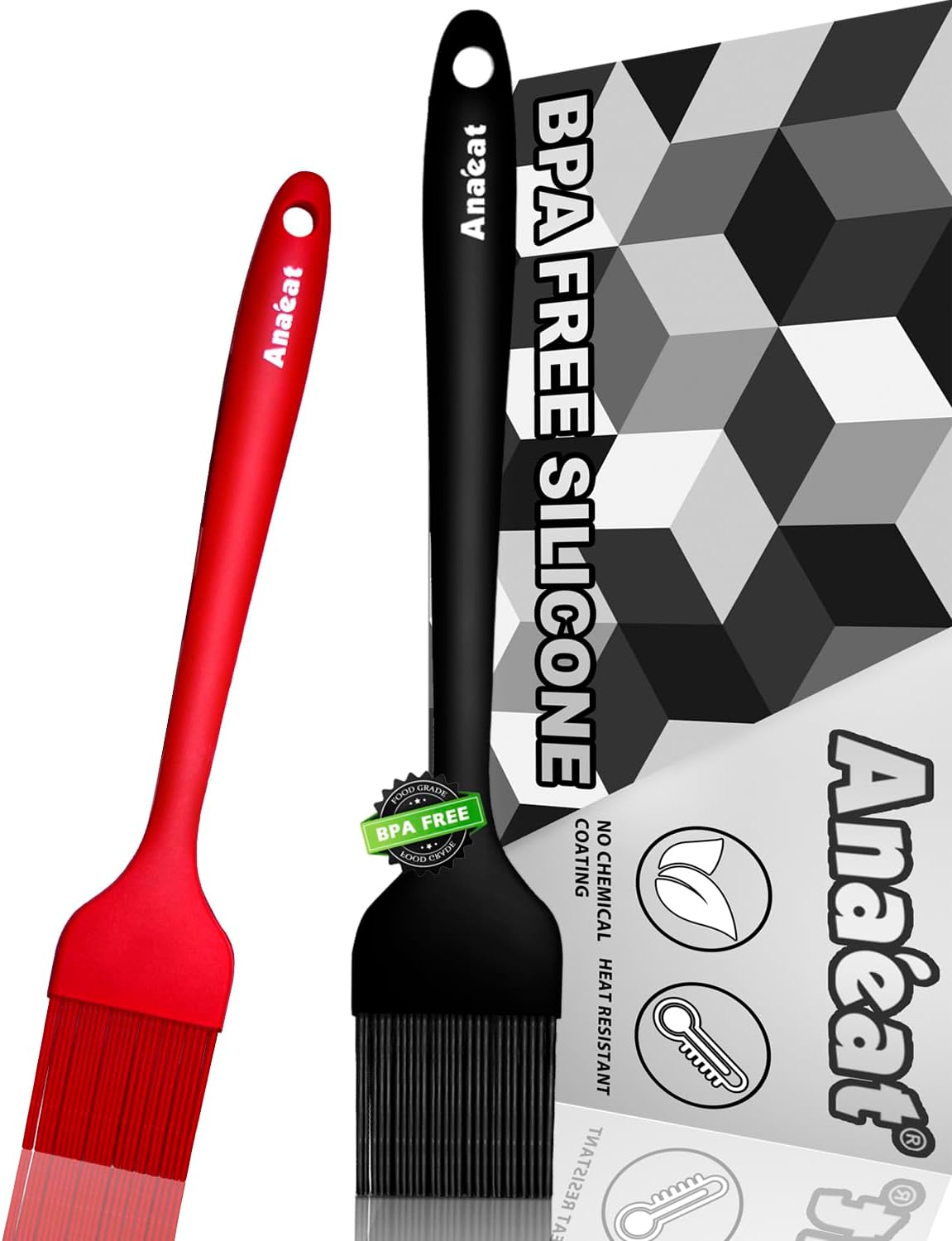 2 Pack Silicone Basting Pastry Brushes - Heat Resistant Brush with Soft Bristles, Hygienic One-Pieces Design, Marinade Brush Great in Baking for Spreading Oil Butter Sauce BBQ Grill (Black)