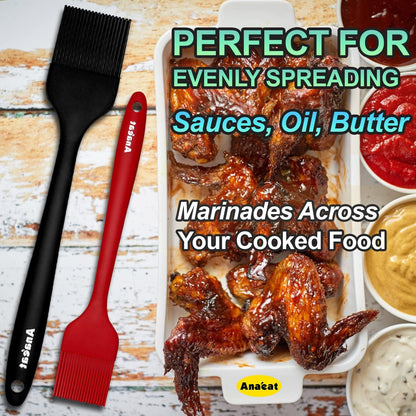 2 Pack Silicone Basting Pastry Brushes - Heat Resistant Brush with Soft Bristles, Hygienic One-Pieces Design, Marinade Brush Great in Baking for Spreading Oil Butter Sauce BBQ Grill (Black)