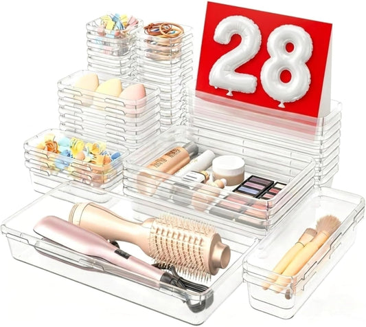 【Military Grade】 Drawer Organizer,【𝟱𝗦𝗶𝘇𝗲】 Makeup organizer,【Holds 177 Items】 Bathroom Organizers and Storage,Organization and Storage,Desk Drawer Organizer for Vanity【Clear】