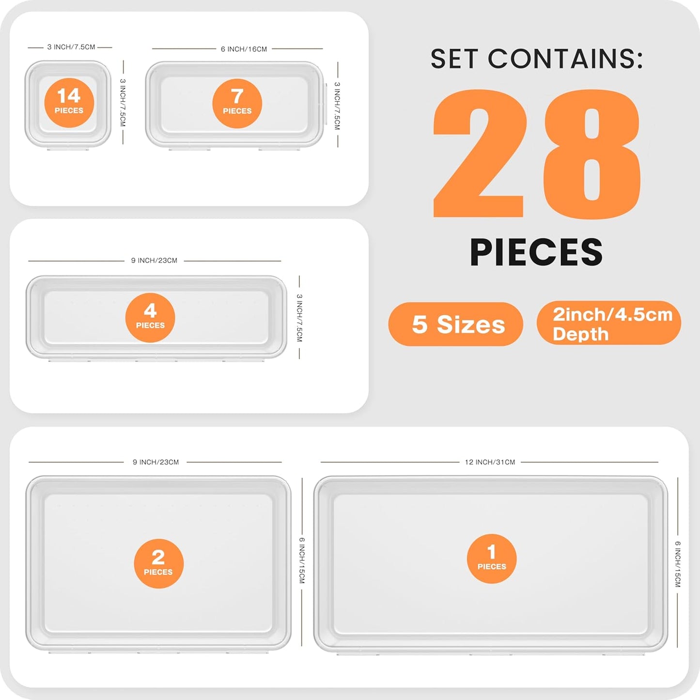 【Military Grade】 Drawer Organizer,【𝟱𝗦𝗶𝘇𝗲】 Makeup organizer,【Holds 177 Items】 Bathroom Organizers and Storage,Organization and Storage,Desk Drawer Organizer for Vanity【Clear】