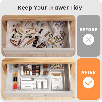 【Military Grade】 Drawer Organizer,【𝟱𝗦𝗶𝘇𝗲】 Makeup organizer,【Holds 177 Items】 Bathroom Organizers and Storage,Organization and Storage,Desk Drawer Organizer for Vanity【Clear】
