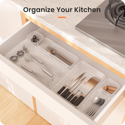 【Military Grade】 Drawer Organizer,【𝟱𝗦𝗶𝘇𝗲】 Makeup organizer,【Holds 177 Items】 Bathroom Organizers and Storage,Organization and Storage,Desk Drawer Organizer for Vanity【Clear】
