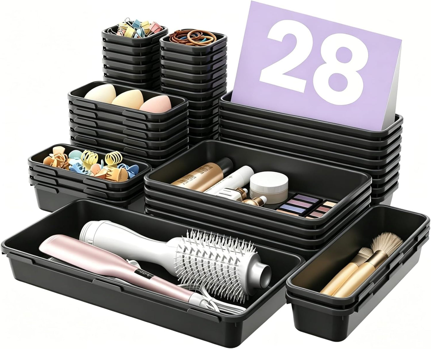 【Military Grade】 Drawer Organizer,【𝟱𝗦𝗶𝘇𝗲】 Makeup organizer,【Holds 177 Items】 Bathroom Organizers and Storage,Organization and Storage,Desk Drawer Organizer for Vanity【Clear】