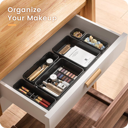 【Military Grade】 Drawer Organizer,【𝟱𝗦𝗶𝘇𝗲】 Makeup organizer,【Holds 177 Items】 Bathroom Organizers and Storage,Organization and Storage,Desk Drawer Organizer for Vanity【Clear】