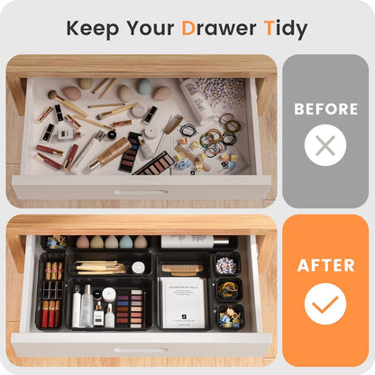 【Military Grade】 Drawer Organizer,【𝟱𝗦𝗶𝘇𝗲】 Makeup organizer,【Holds 177 Items】 Bathroom Organizers and Storage,Organization and Storage,Desk Drawer Organizer for Vanity【Clear】