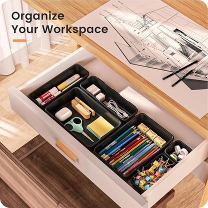 【Military Grade】 Drawer Organizer,【𝟱𝗦𝗶𝘇𝗲】 Makeup organizer,【Holds 177 Items】 Bathroom Organizers and Storage,Organization and Storage,Desk Drawer Organizer for Vanity【Clear】