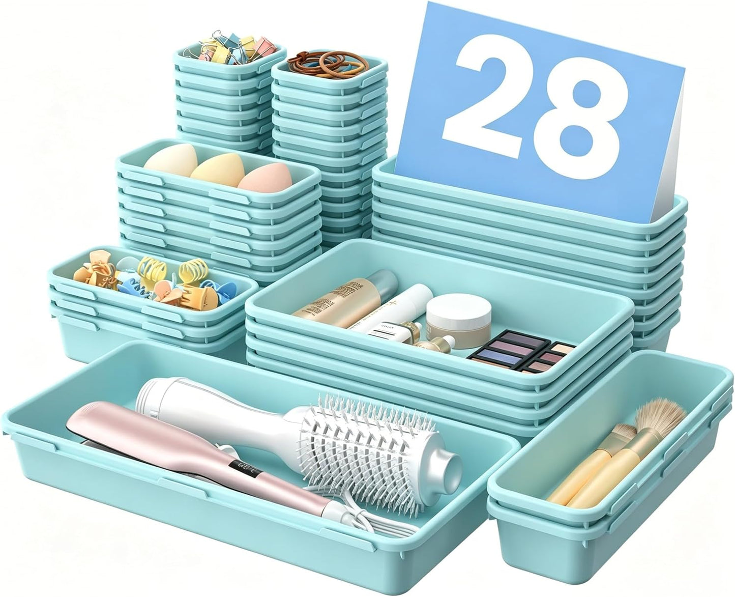 【Military Grade】 Drawer Organizer,【𝟱𝗦𝗶𝘇𝗲】 Makeup organizer,【Holds 177 Items】 Bathroom Organizers and Storage,Organization and Storage,Desk Drawer Organizer for Vanity【Clear】
