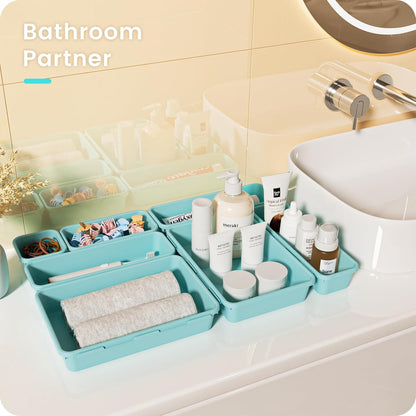 【Military Grade】 Drawer Organizer,【𝟱𝗦𝗶𝘇𝗲】 Makeup organizer,【Holds 177 Items】 Bathroom Organizers and Storage,Organization and Storage,Desk Drawer Organizer for Vanity【Clear】