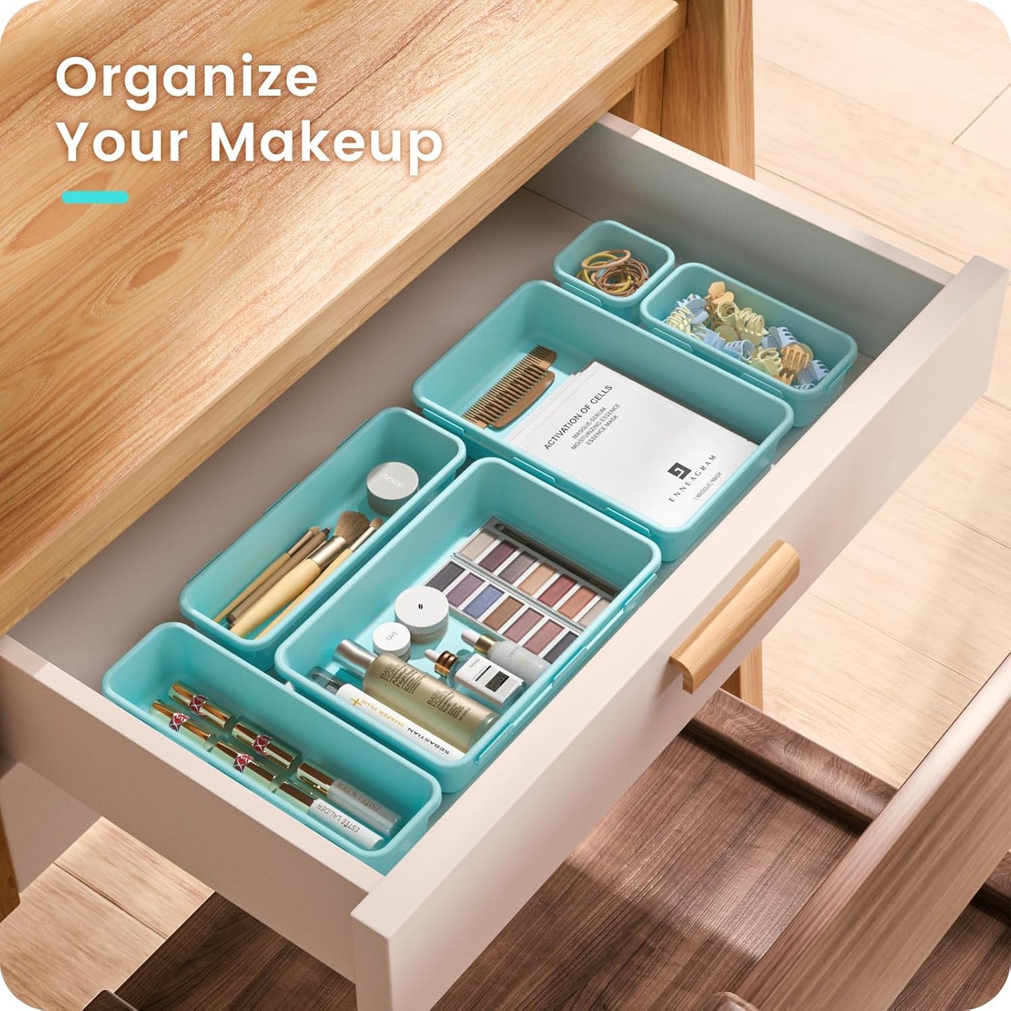 【Military Grade】 Drawer Organizer,【𝟱𝗦𝗶𝘇𝗲】 Makeup organizer,【Holds 177 Items】 Bathroom Organizers and Storage,Organization and Storage,Desk Drawer Organizer for Vanity【Clear】