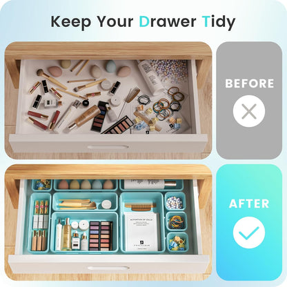 【Military Grade】 Drawer Organizer,【𝟱𝗦𝗶𝘇𝗲】 Makeup organizer,【Holds 177 Items】 Bathroom Organizers and Storage,Organization and Storage,Desk Drawer Organizer for Vanity【Clear】