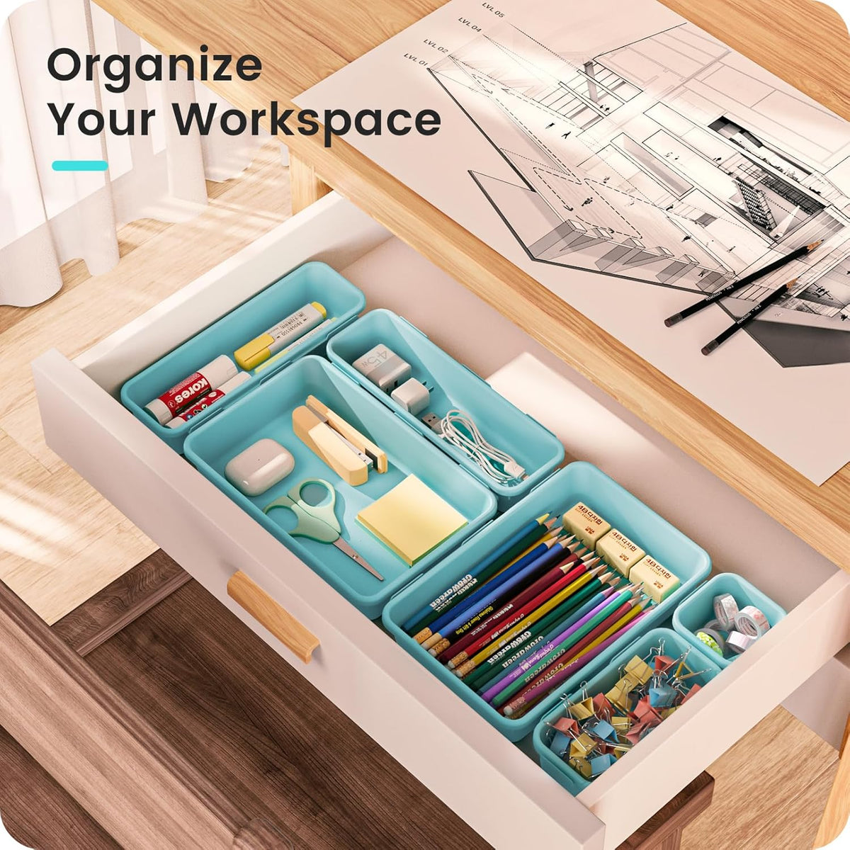 【Military Grade】 Drawer Organizer,【𝟱𝗦𝗶𝘇𝗲】 Makeup organizer,【Holds 177 Items】 Bathroom Organizers and Storage,Organization and Storage,Desk Drawer Organizer for Vanity【Clear】