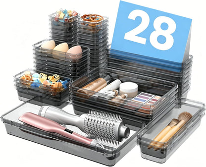 【Military Grade】 Drawer Organizer,【𝟱𝗦𝗶𝘇𝗲】 Makeup organizer,【Holds 177 Items】 Bathroom Organizers and Storage,Organization and Storage,Desk Drawer Organizer for Vanity【Clear】