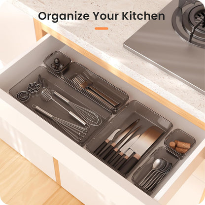 【Military Grade】 Drawer Organizer,【𝟱𝗦𝗶𝘇𝗲】 Makeup organizer,【Holds 177 Items】 Bathroom Organizers and Storage,Organization and Storage,Desk Drawer Organizer for Vanity【Clear】