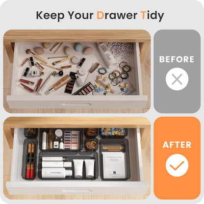 【Military Grade】 Drawer Organizer,【𝟱𝗦𝗶𝘇𝗲】 Makeup organizer,【Holds 177 Items】 Bathroom Organizers and Storage,Organization and Storage,Desk Drawer Organizer for Vanity【Clear】
