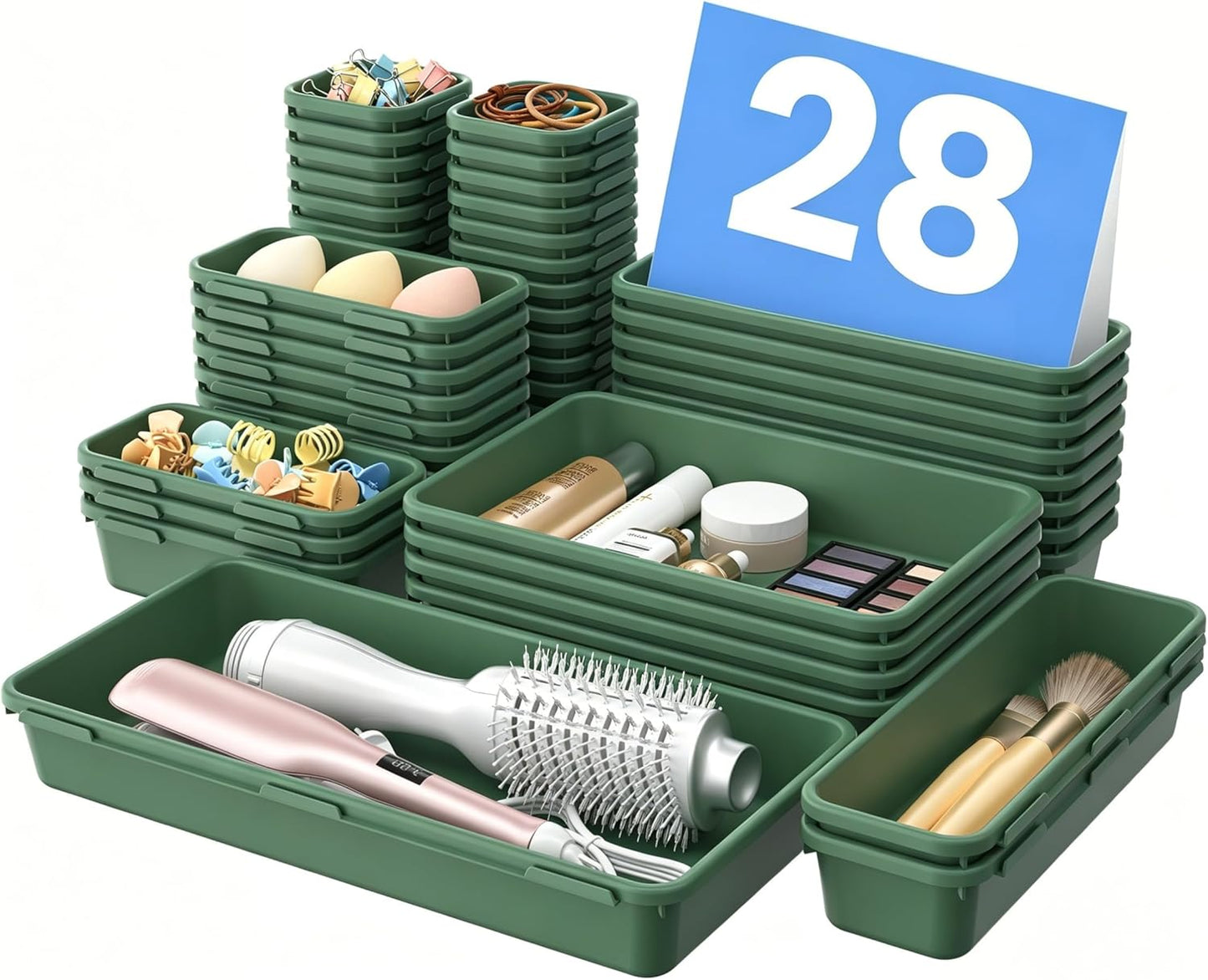 【Military Grade】 Drawer Organizer,【𝟱𝗦𝗶𝘇𝗲】 Makeup organizer,【Holds 177 Items】 Bathroom Organizers and Storage,Organization and Storage,Desk Drawer Organizer for Vanity【Clear】