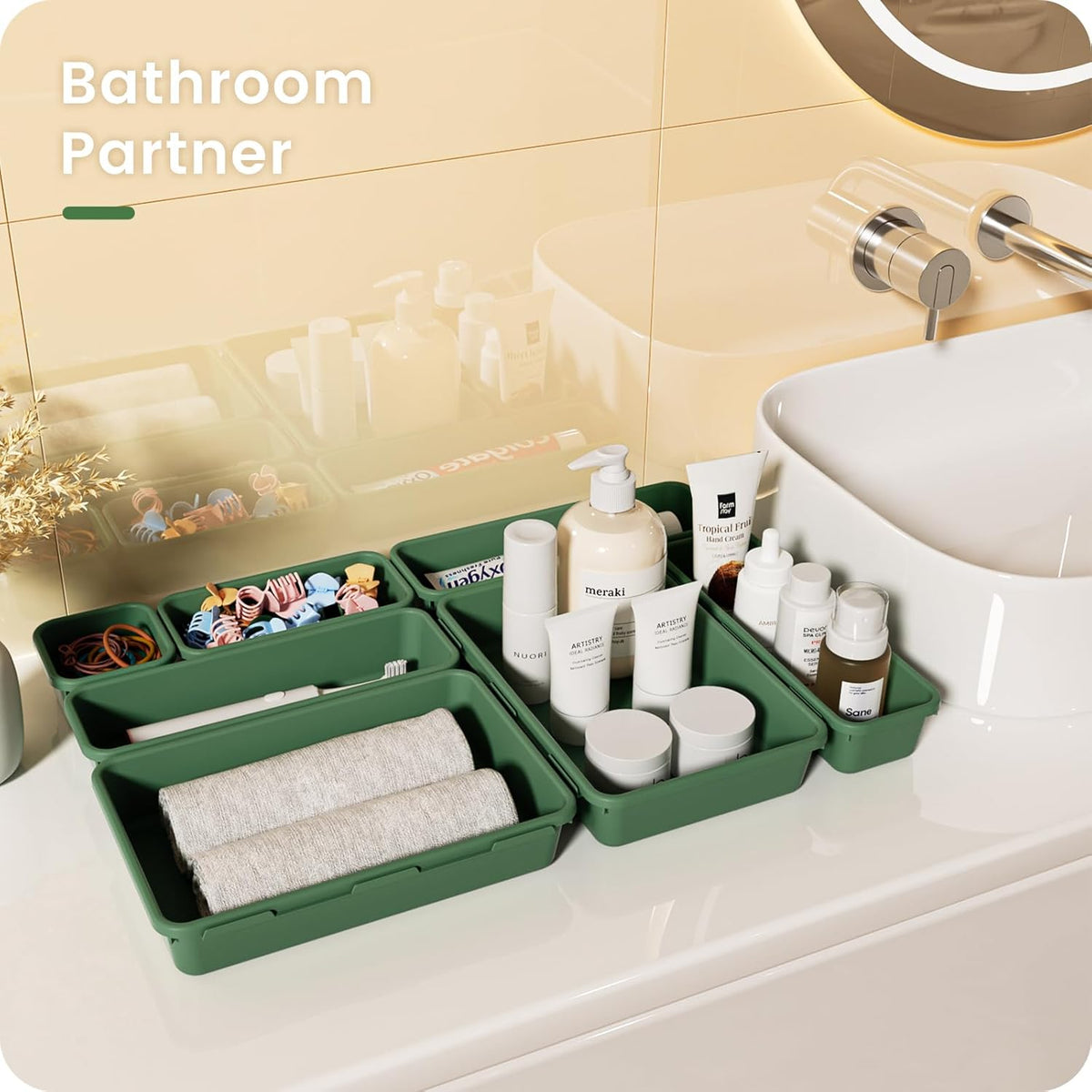 【Military Grade】 Drawer Organizer,【𝟱𝗦𝗶𝘇𝗲】 Makeup organizer,【Holds 177 Items】 Bathroom Organizers and Storage,Organization and Storage,Desk Drawer Organizer for Vanity【Clear】