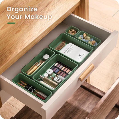 【Military Grade】 Drawer Organizer,【𝟱𝗦𝗶𝘇𝗲】 Makeup organizer,【Holds 177 Items】 Bathroom Organizers and Storage,Organization and Storage,Desk Drawer Organizer for Vanity【Clear】