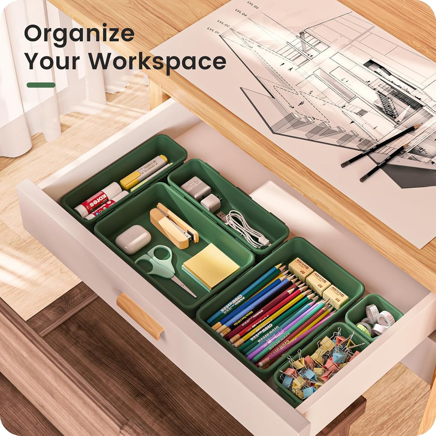 【Military Grade】 Drawer Organizer,【𝟱𝗦𝗶𝘇𝗲】 Makeup organizer,【Holds 177 Items】 Bathroom Organizers and Storage,Organization and Storage,Desk Drawer Organizer for Vanity【Clear】