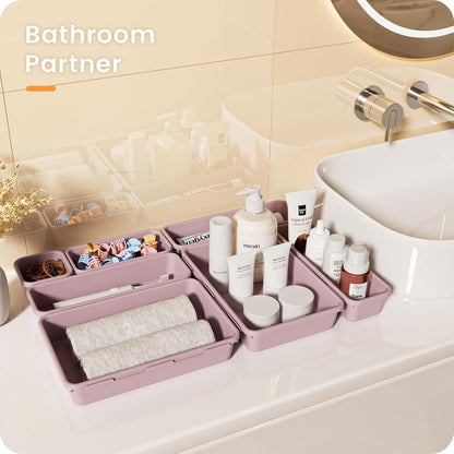 【Military Grade】 Drawer Organizer,【𝟱𝗦𝗶𝘇𝗲】 Makeup organizer,【Holds 177 Items】 Bathroom Organizers and Storage,Organization and Storage,Desk Drawer Organizer for Vanity【Clear】