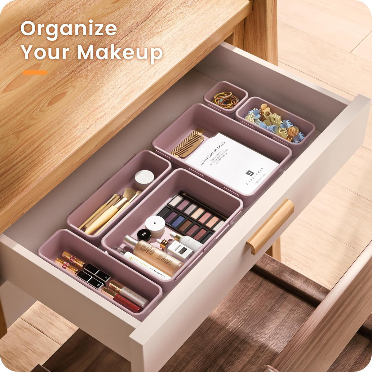 【Military Grade】 Drawer Organizer,【𝟱𝗦𝗶𝘇𝗲】 Makeup organizer,【Holds 177 Items】 Bathroom Organizers and Storage,Organization and Storage,Desk Drawer Organizer for Vanity【Clear】