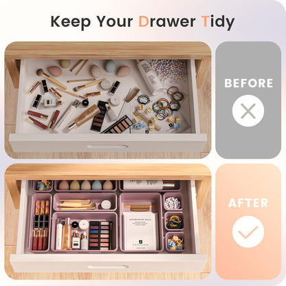 【Military Grade】 Drawer Organizer,【𝟱𝗦𝗶𝘇𝗲】 Makeup organizer,【Holds 177 Items】 Bathroom Organizers and Storage,Organization and Storage,Desk Drawer Organizer for Vanity【Clear】