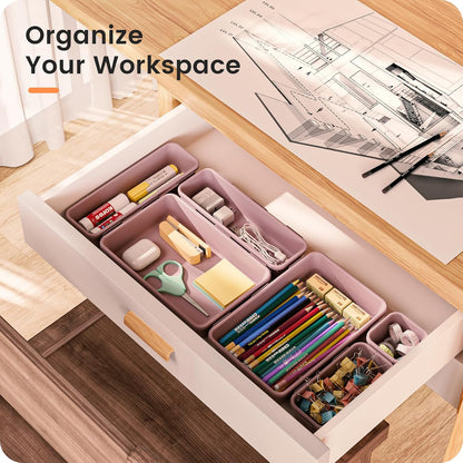 【Military Grade】 Drawer Organizer,【𝟱𝗦𝗶𝘇𝗲】 Makeup organizer,【Holds 177 Items】 Bathroom Organizers and Storage,Organization and Storage,Desk Drawer Organizer for Vanity【Clear】