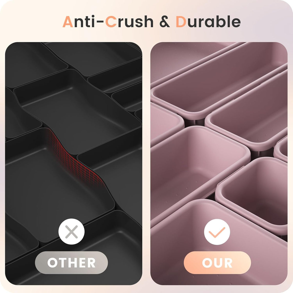 【Military Grade】 Drawer Organizer,【𝟱𝗦𝗶𝘇𝗲】 Makeup organizer,【Holds 177 Items】 Bathroom Organizers and Storage,Organization and Storage,Desk Drawer Organizer for Vanity【Clear】