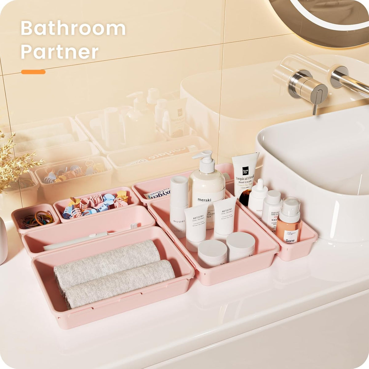 【Military Grade】 Drawer Organizer,【𝟱𝗦𝗶𝘇𝗲】 Makeup organizer,【Holds 177 Items】 Bathroom Organizers and Storage,Organization and Storage,Desk Drawer Organizer for Vanity【Clear】