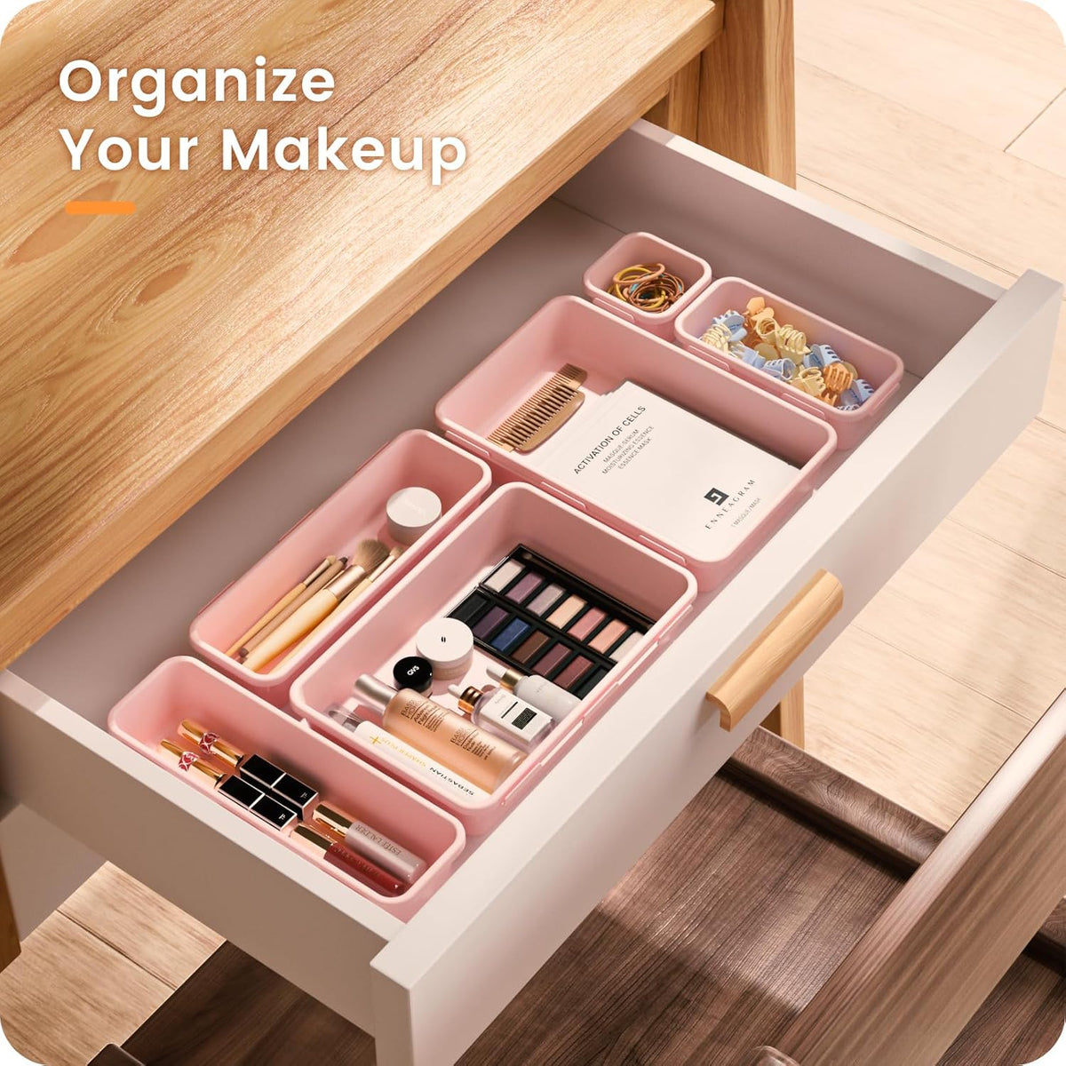 【Military Grade】 Drawer Organizer,【𝟱𝗦𝗶𝘇𝗲】 Makeup organizer,【Holds 177 Items】 Bathroom Organizers and Storage,Organization and Storage,Desk Drawer Organizer for Vanity【Clear】
