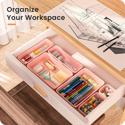 【Military Grade】 Drawer Organizer,【𝟱𝗦𝗶𝘇𝗲】 Makeup organizer,【Holds 177 Items】 Bathroom Organizers and Storage,Organization and Storage,Desk Drawer Organizer for Vanity【Clear】