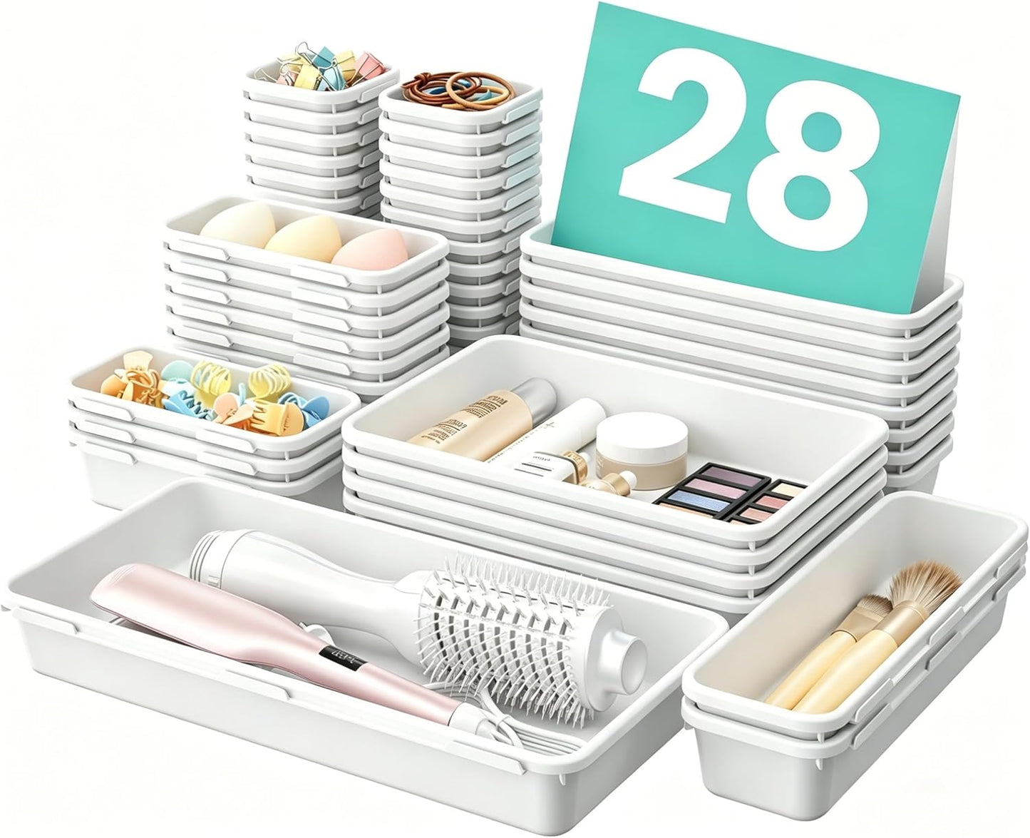 【Military Grade】 Drawer Organizer,【𝟱𝗦𝗶𝘇𝗲】 Makeup organizer,【Holds 177 Items】 Bathroom Organizers and Storage,Organization and Storage,Desk Drawer Organizer for Vanity【Clear】