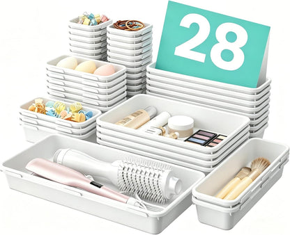 【Military Grade】 Drawer Organizer,【𝟱𝗦𝗶𝘇𝗲】 Makeup organizer,【Holds 177 Items】 Bathroom Organizers and Storage,Organization and Storage,Desk Drawer Organizer for Vanity【Clear】