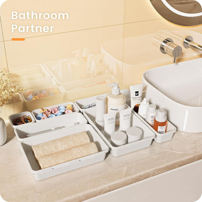 【Military Grade】 Drawer Organizer,【𝟱𝗦𝗶𝘇𝗲】 Makeup organizer,【Holds 177 Items】 Bathroom Organizers and Storage,Organization and Storage,Desk Drawer Organizer for Vanity【Clear】