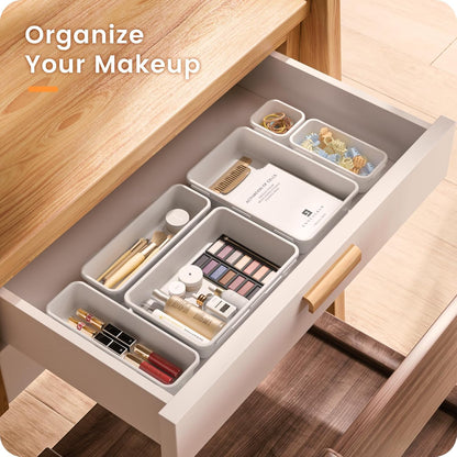 【Military Grade】 Drawer Organizer,【𝟱𝗦𝗶𝘇𝗲】 Makeup organizer,【Holds 177 Items】 Bathroom Organizers and Storage,Organization and Storage,Desk Drawer Organizer for Vanity【Clear】