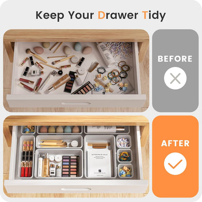 【Military Grade】 Drawer Organizer,【𝟱𝗦𝗶𝘇𝗲】 Makeup organizer,【Holds 177 Items】 Bathroom Organizers and Storage,Organization and Storage,Desk Drawer Organizer for Vanity【Clear】