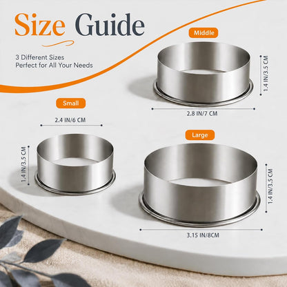 Biscuit Cutters Set, Round Cookie Cutters, Stainless Steel Dumpling Cutters,Cake Pastry Cutters,Scone Cutters Molds for Cooking Baking (3Pcs, Plain Edge)