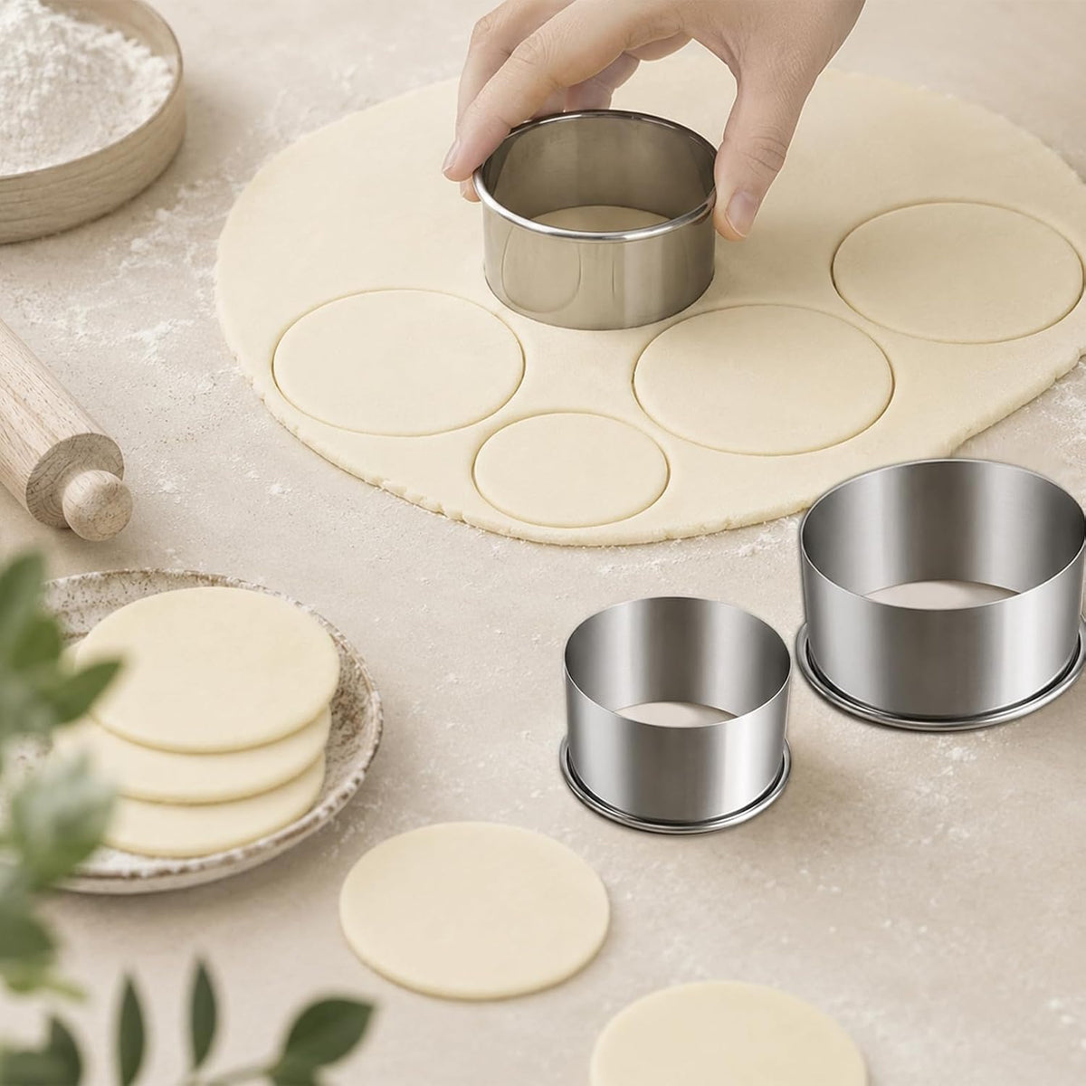 Biscuit Cutters Set, Round Cookie Cutters, Stainless Steel Dumpling Cutters,Cake Pastry Cutters,Scone Cutters Molds for Cooking Baking (3Pcs, Plain Edge)