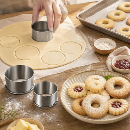 Biscuit Cutters Set, Round Cookie Cutters, Stainless Steel Dumpling Cutters,Cake Pastry Cutters,Scone Cutters Molds for Cooking Baking (3Pcs, Plain Edge)
