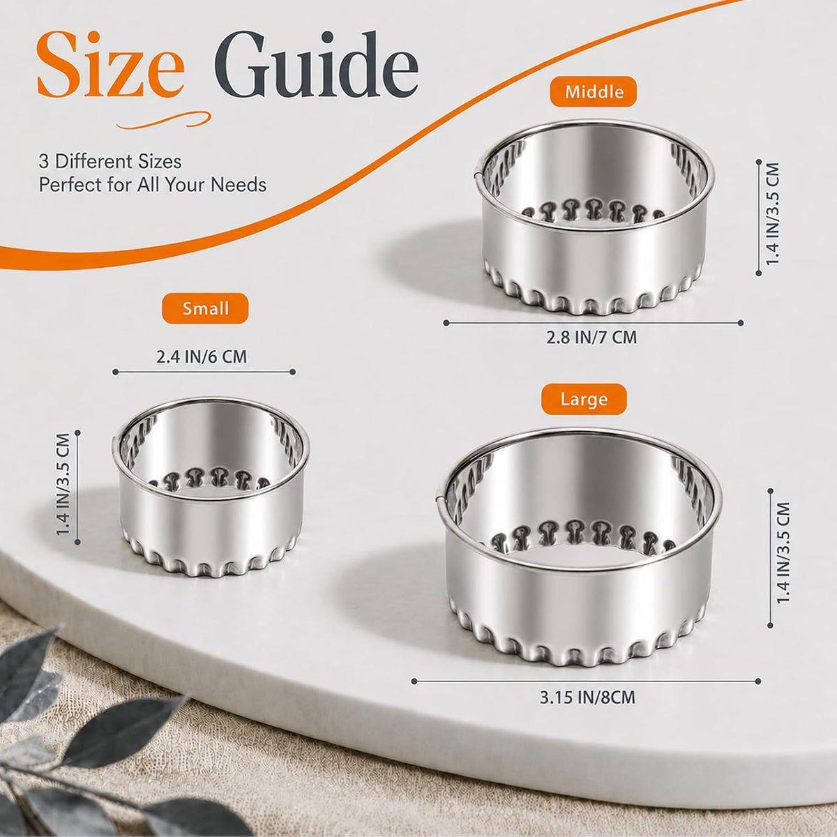 Biscuit Cutters Set, Round Cookie Cutters, Stainless Steel Dumpling Cutters,Cake Pastry Cutters,Scone Cutters Molds for Cooking Baking (3Pcs, Plain Edge)